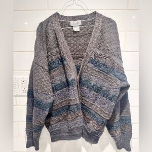 Title:
Vintage Tosani Wool Blend Marled Knit Cardigan Oversized Cozy Fit Large